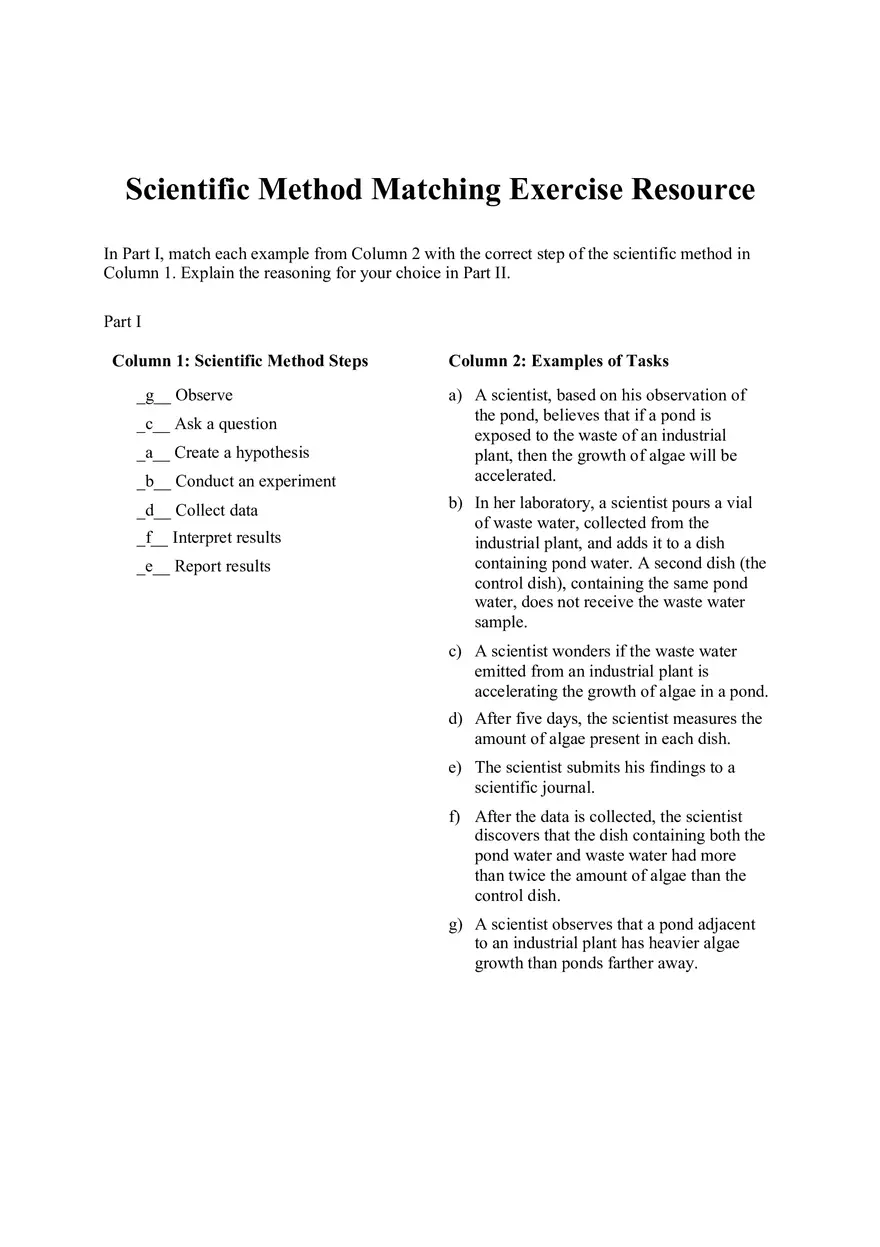 Scientific Method Matching Exercise Resource - Page 1
