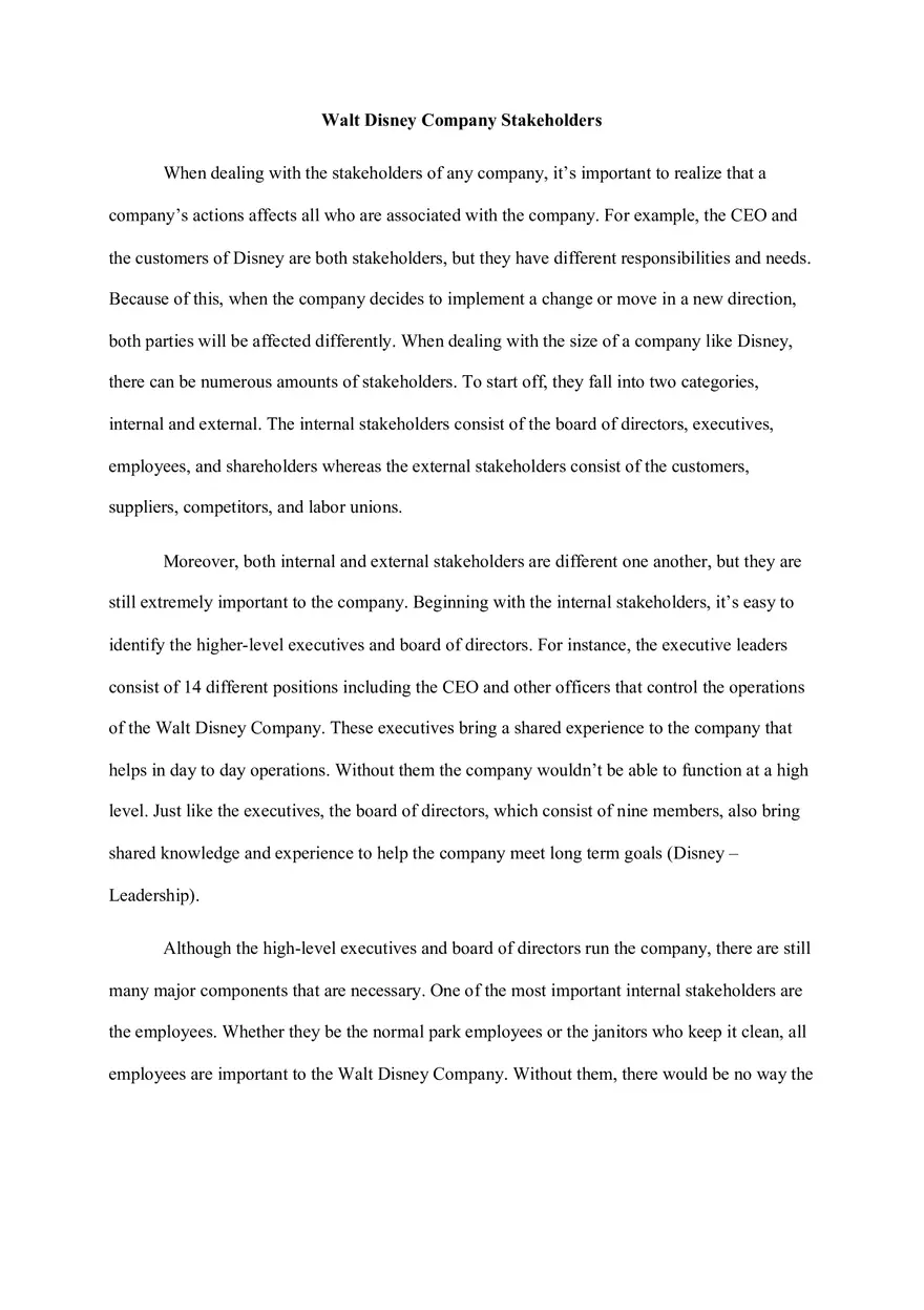Walt Disney Company Stakeholders - Page 1