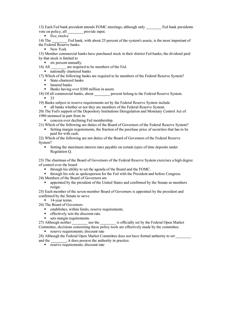 Central Banks and the Federal Reserve System Answers - Page 2
