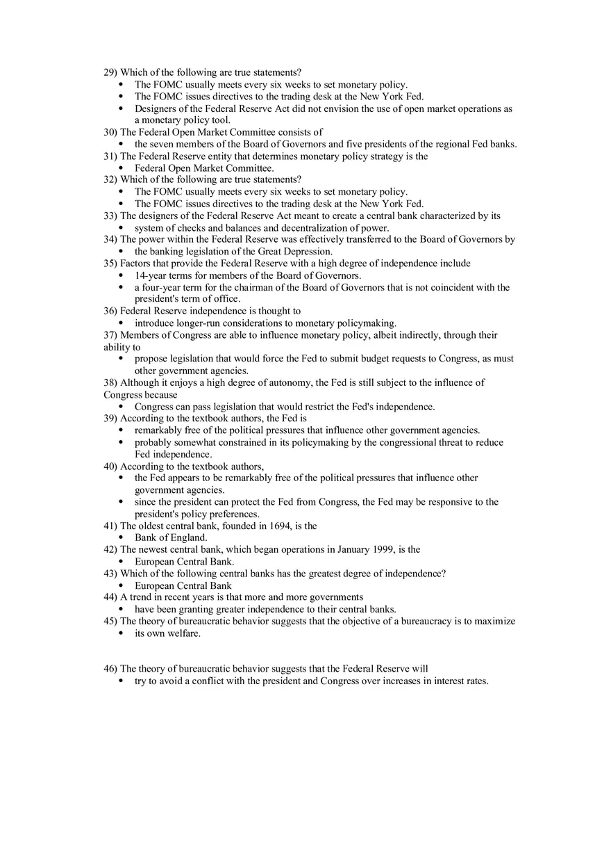 Central Banks and the Federal Reserve System Answers - Page 3