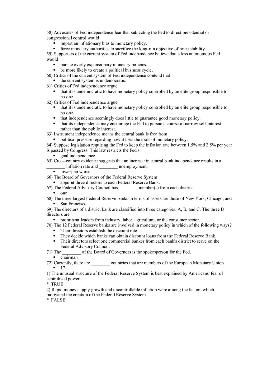 Central Banks and the Federal Reserve System Answers - Page 5