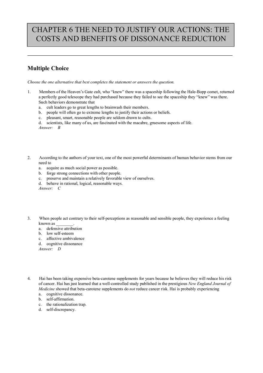 The Need To Justify Our Actions Answer Key Part 1 - Page 1