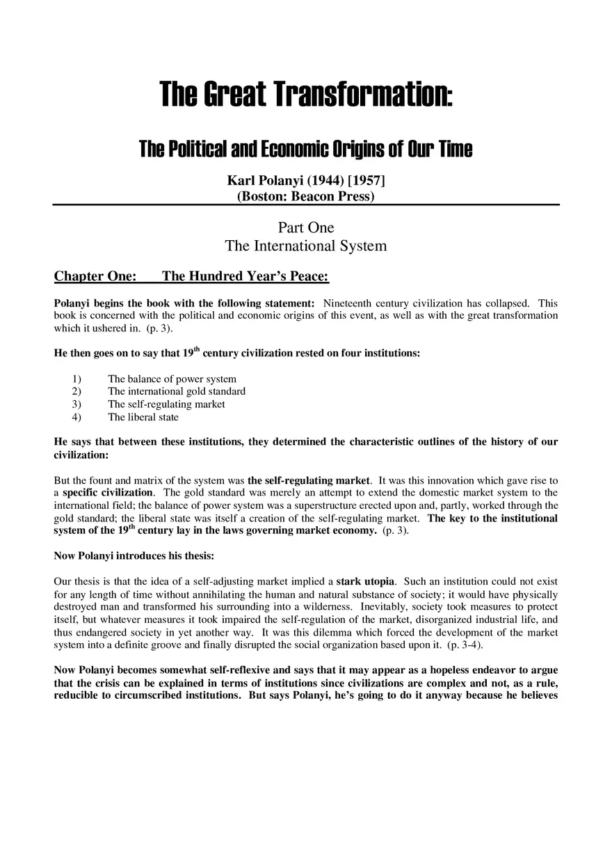 Notes on The Great Transformation Part 1 - Page 1