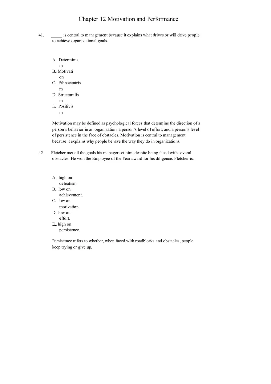 Chapter 12 Motivation and Performance Test Bank - Page 1
