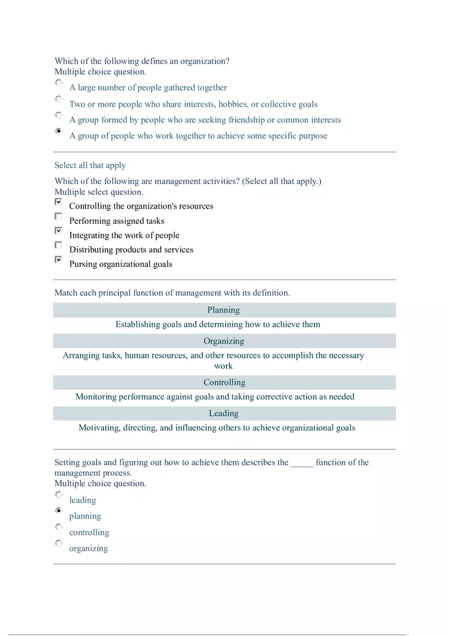 Functions and Activities of Management Review Answer Key Part 1 - Page 1