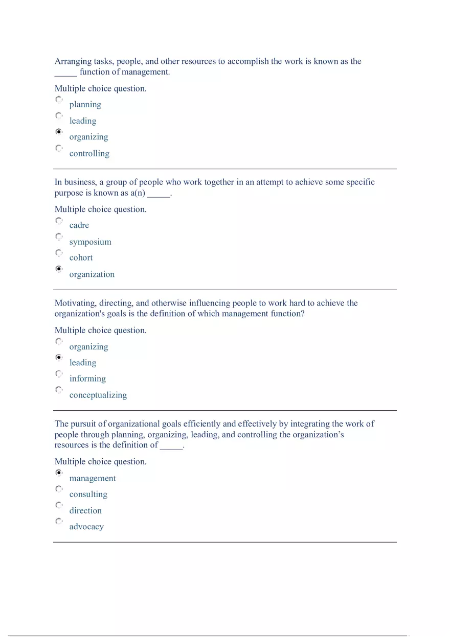 Functions and Activities of Management Review Answer Key Part 1 - Page 2