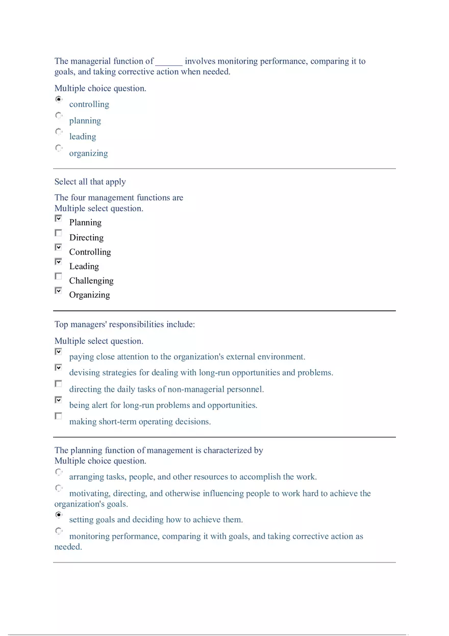 Functions and Activities of Management Review Answer Key Part 1 - Page 3