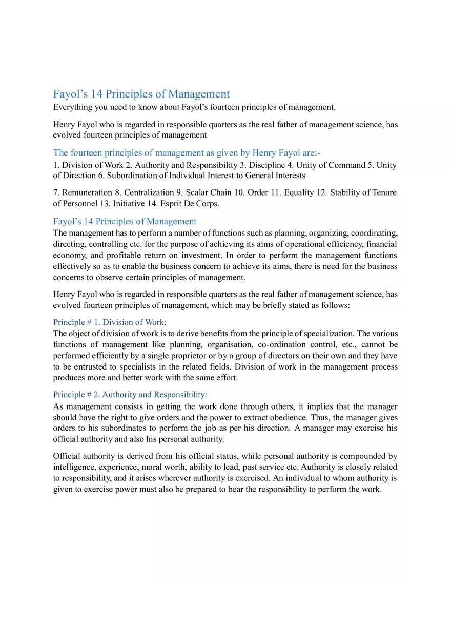Fayol’s 14 Principles of Management Part 1 - Page 1
