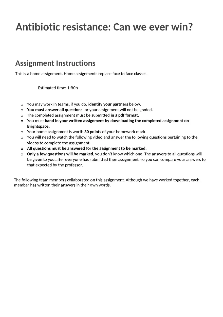 Antibiotic Resistance Assignment - Page 1