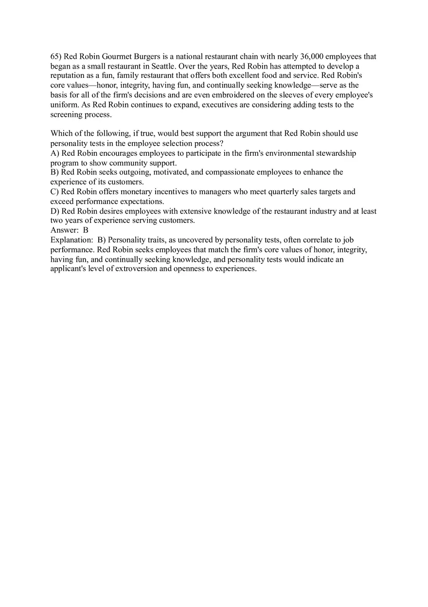 Employee Testing and Selection Test Answer Key Part 3 - Page 7