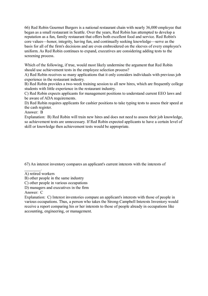 Employee Testing and Selection Test Answer Key Part 3 - Page 8