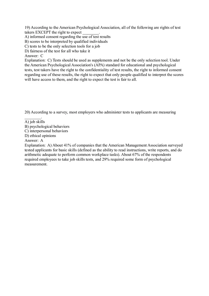 Employee Testing and Selection Test Answer Key Part 1 - Page 9