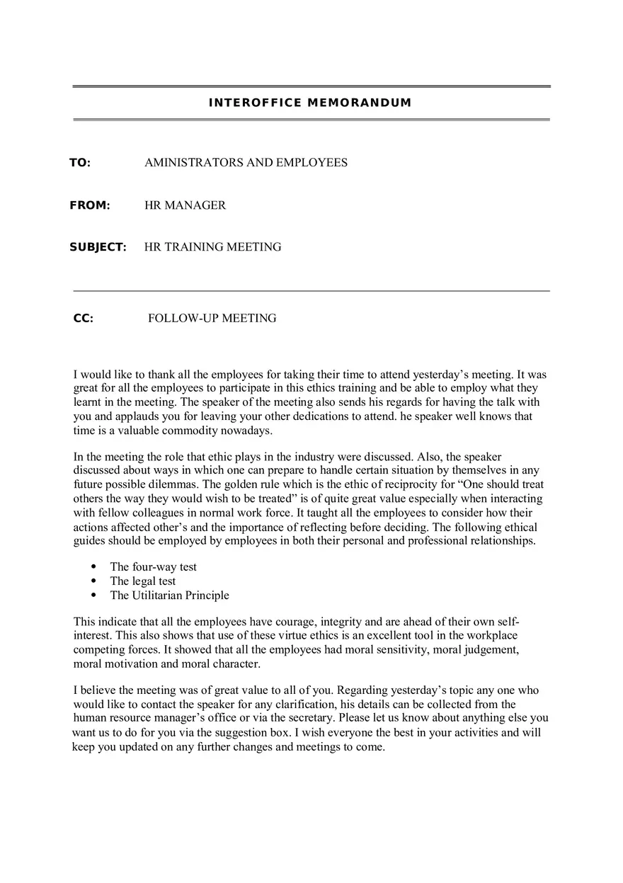Follow Up Meeting Memo - Page 1