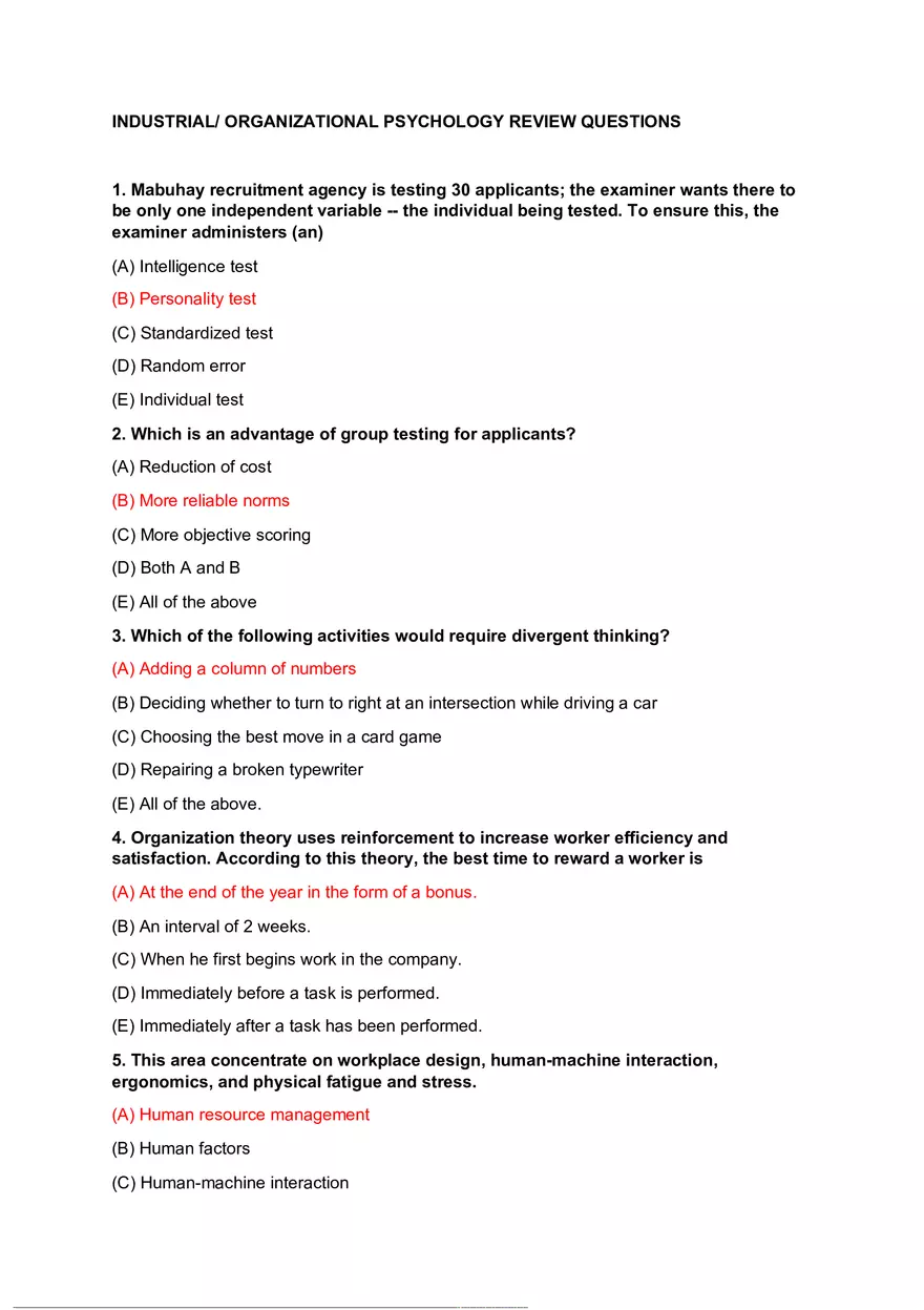 Organizational Psychology Review Questions Part 1 - Page 1