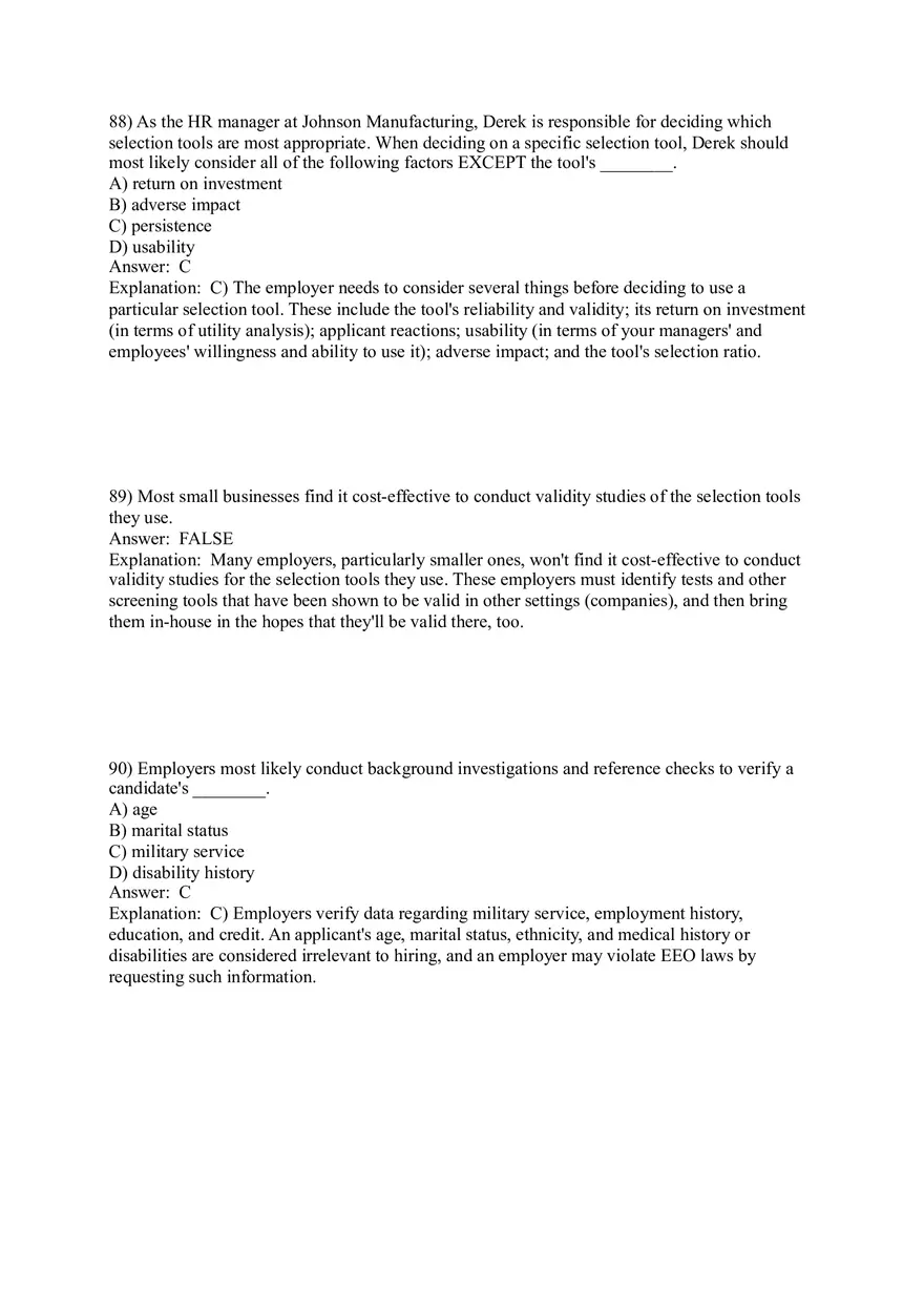 Employee Testing and Selection Test Answer Key Part 4 - Page 12