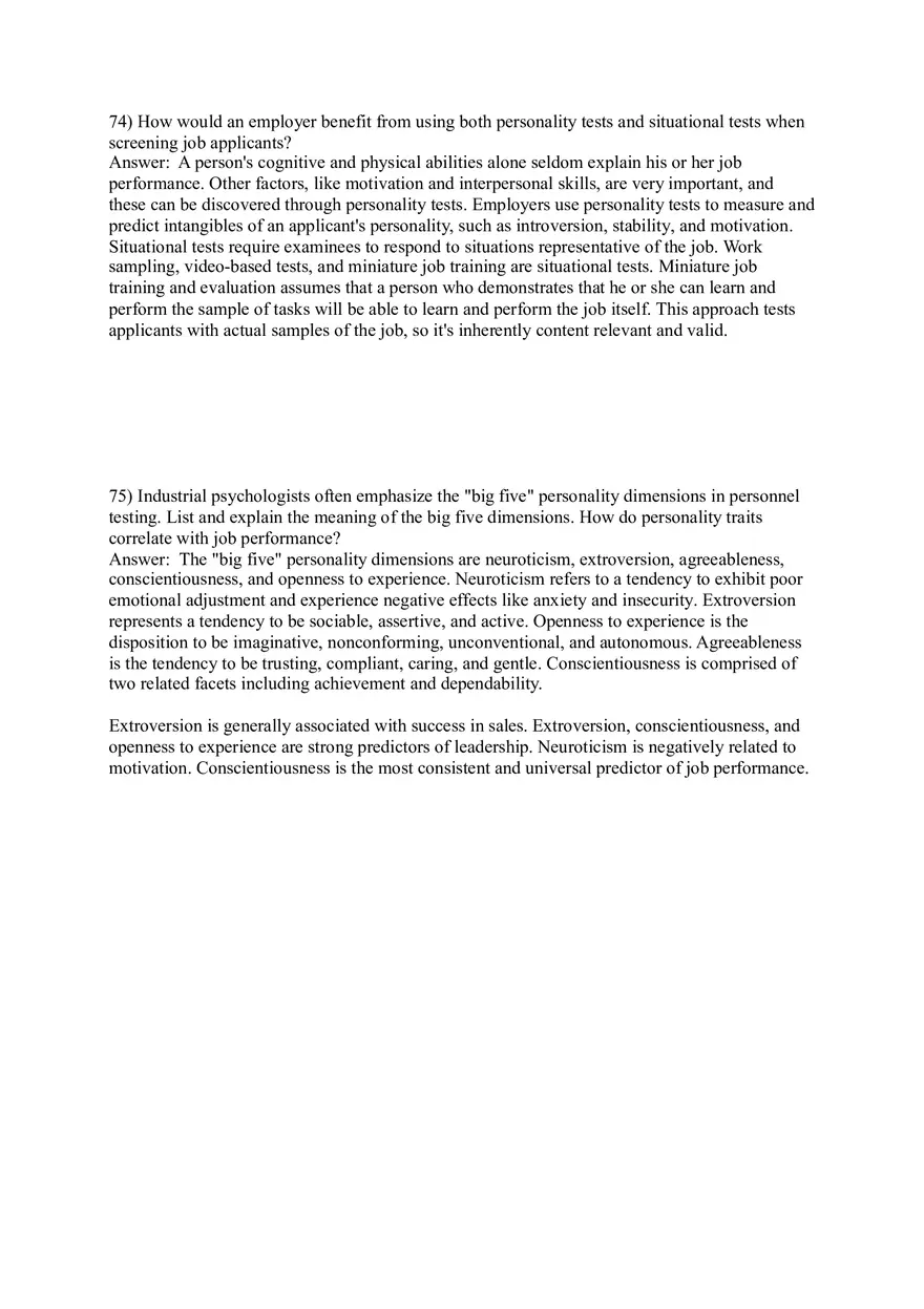 Employee Testing and Selection Test Answer Key Part 4 - Page 1