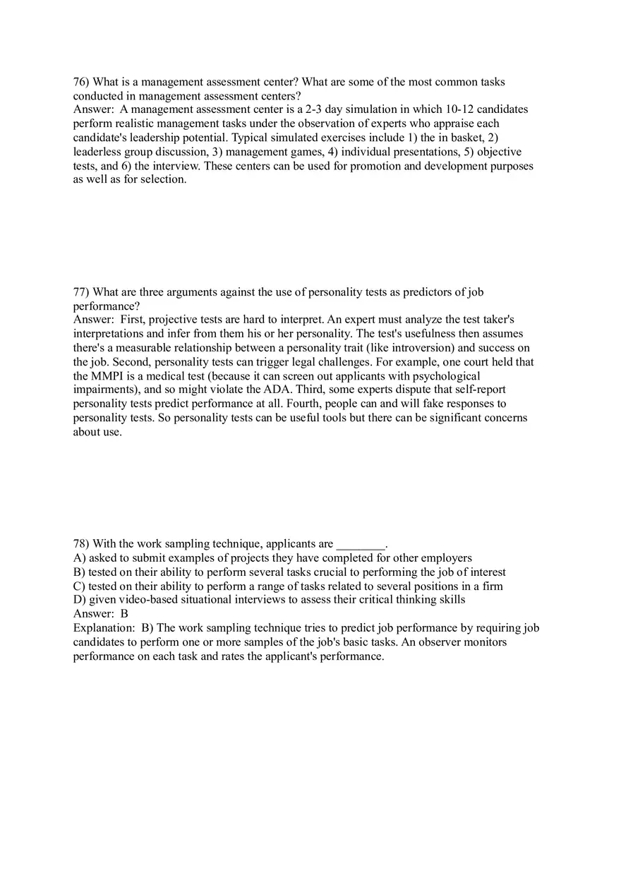 Employee Testing and Selection Test Answer Key Part 4 - Page 2