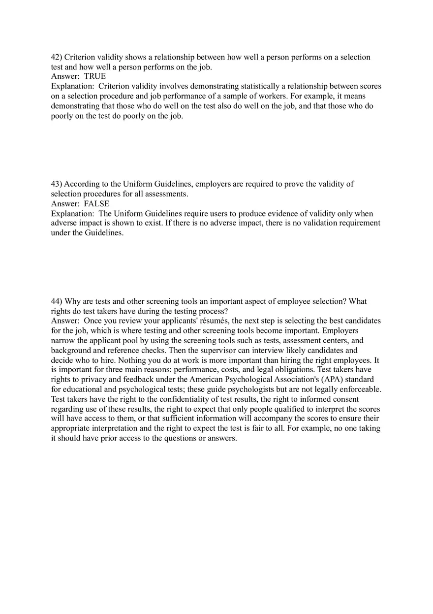 Employee Testing and Selection Test Answer Key Part 2 - Page 7