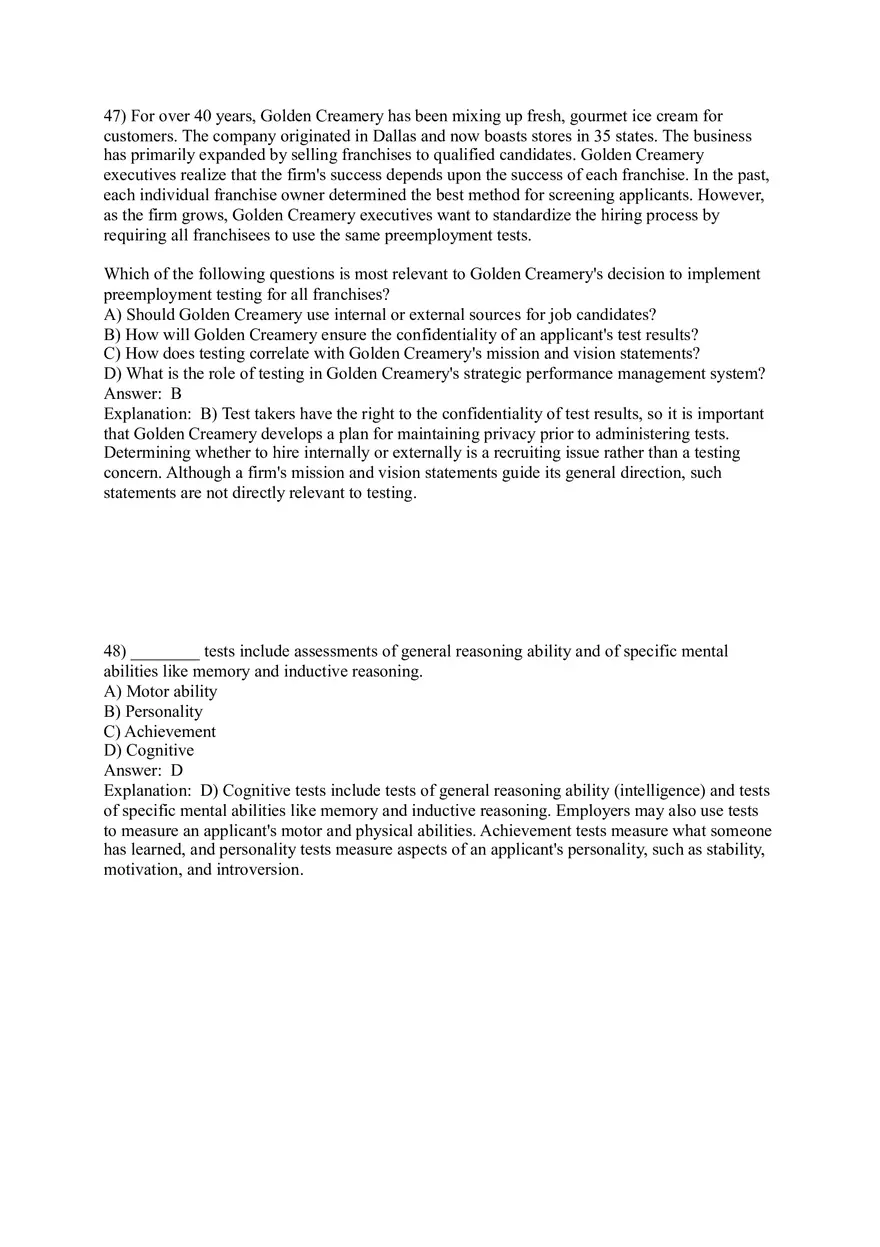 Employee Testing and Selection Test Answer Key Part 2 - Page 9