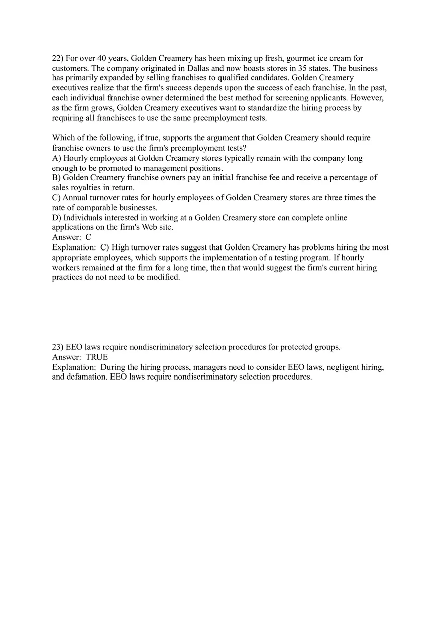 Employee Testing and Selection Test Answer Key Part 2 - Page 1