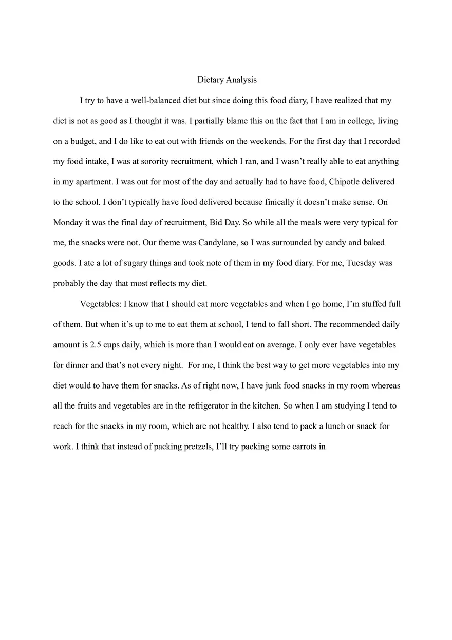 Nutritional Dietary Analysis Paper - Page 1