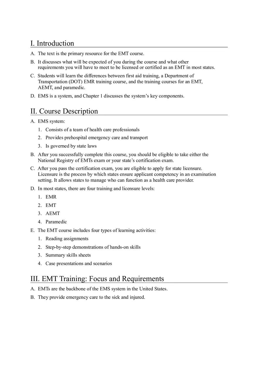 Emergency Medical Technician (EMT) Overview - Page 1