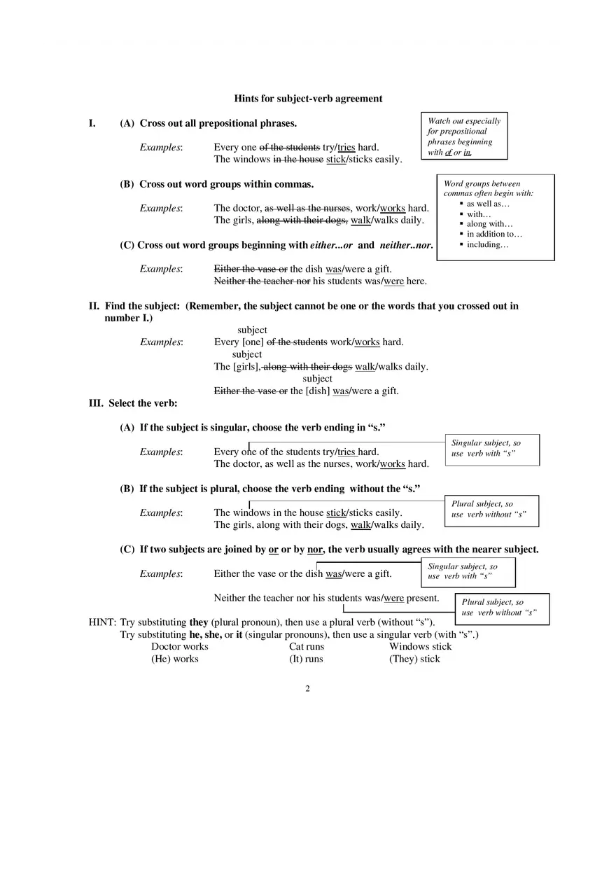 Packet 6 Subject Verb Agreement - Page 2
