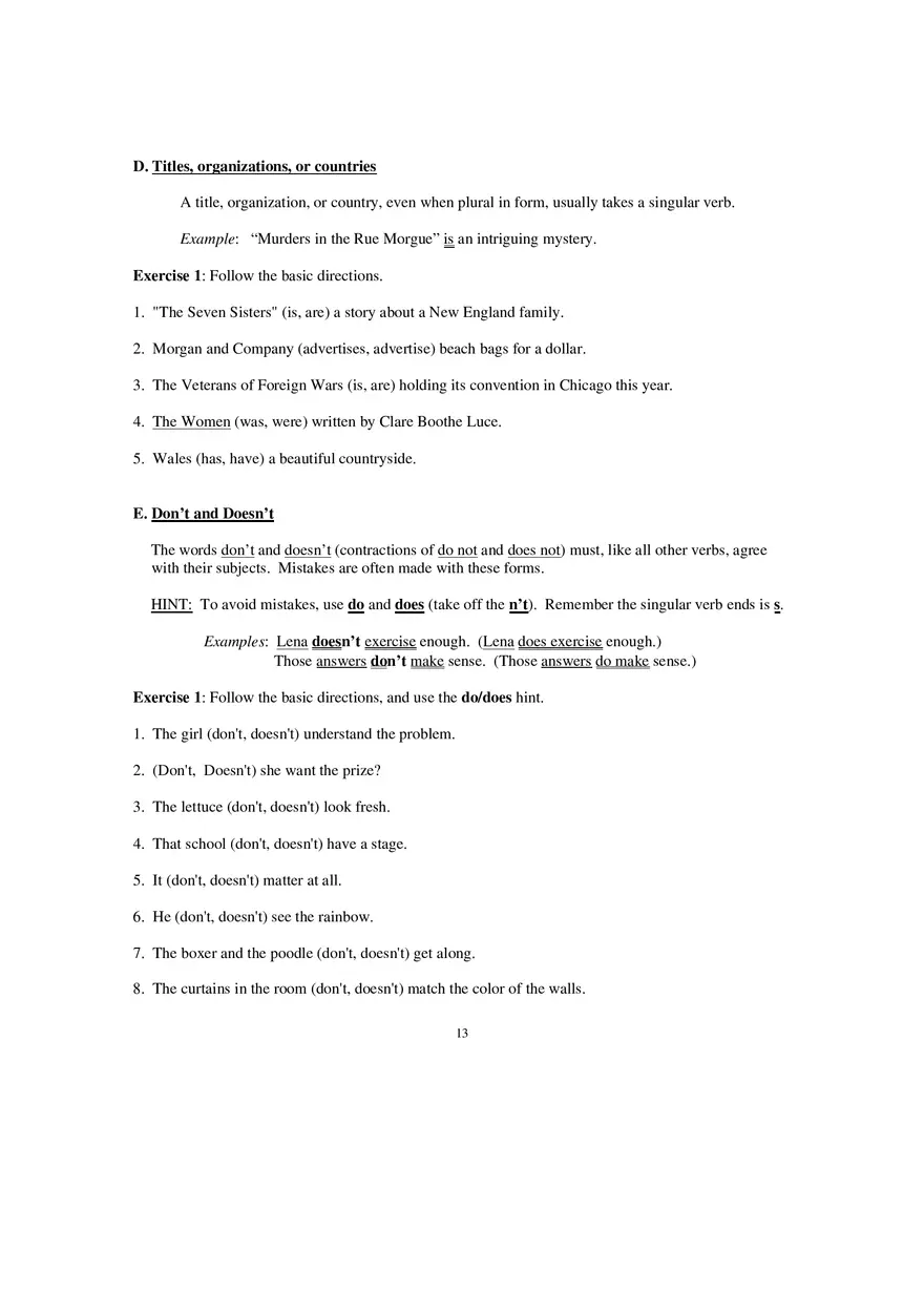 Packet 6 Subject Verb Agreement - Page 5