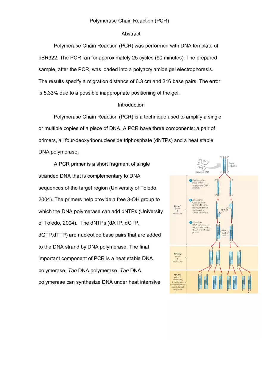 Lab Report Polymerase Chain Reaction - Page 1