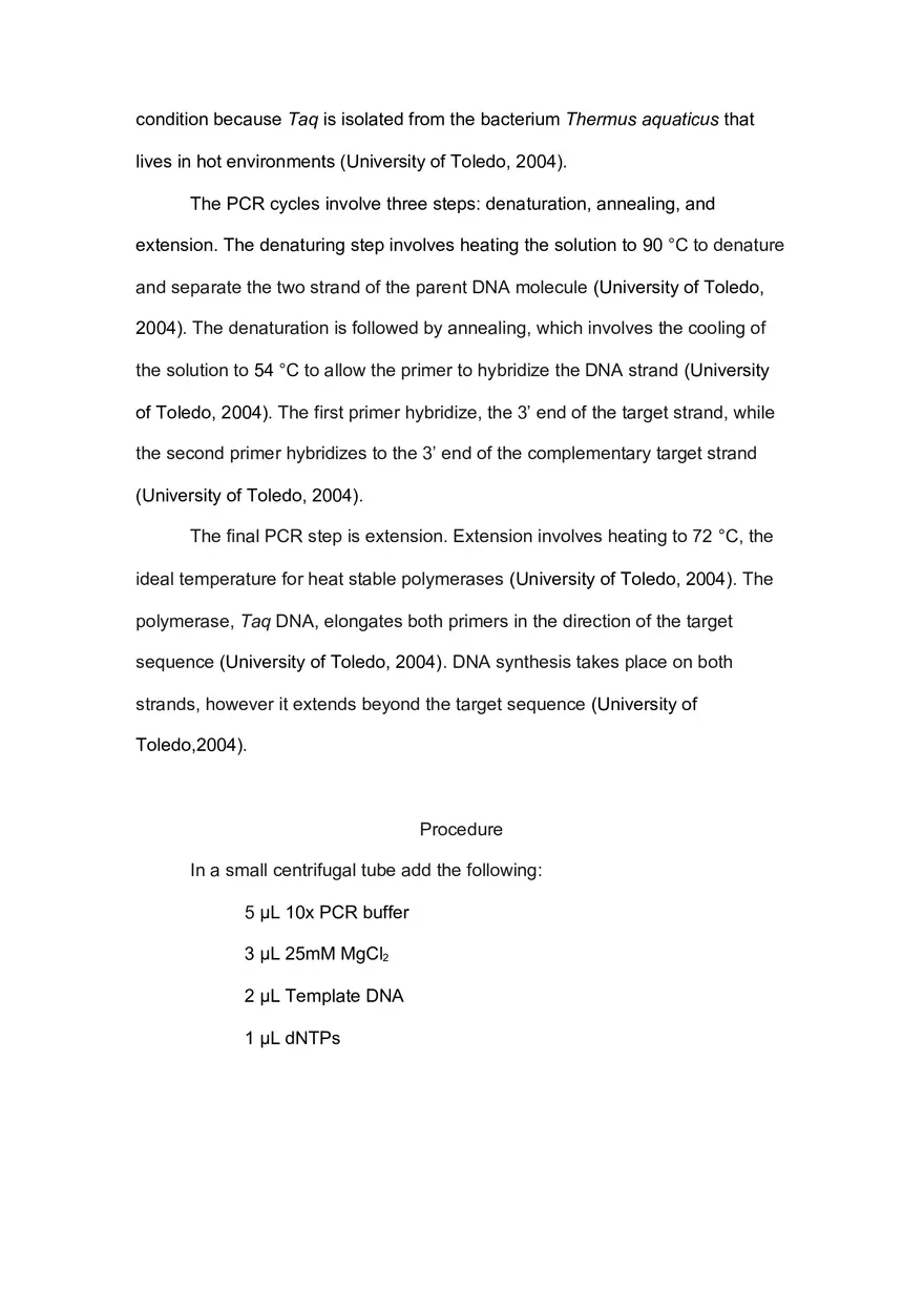 Lab Report Polymerase Chain Reaction - Page 2