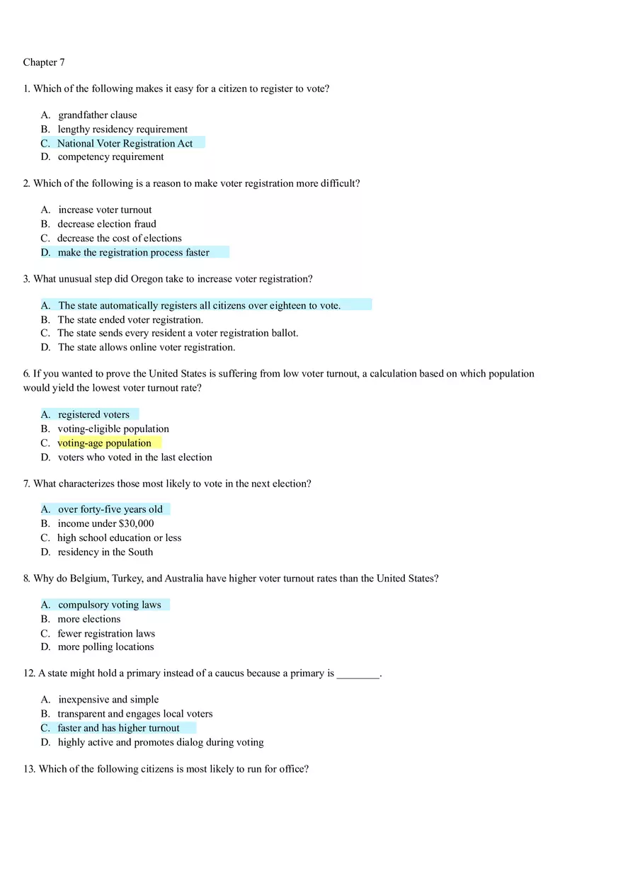 U.S. Government Review Questions Chapters 7-14 - Page 1