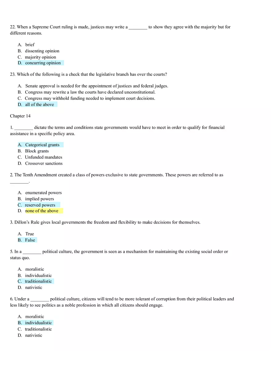 U.S. Government Review Questions Chapters 7-14 - Page 4