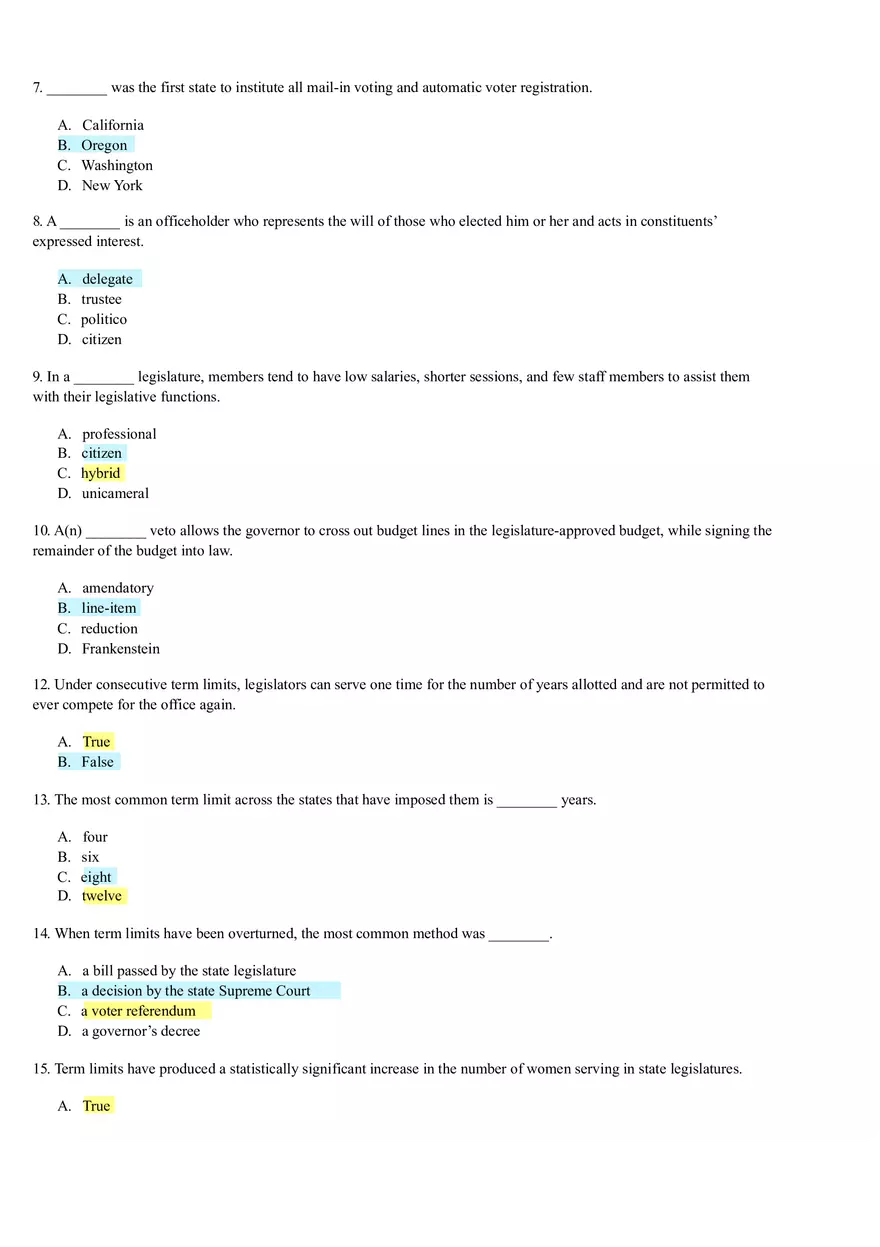 U.S. Government Review Questions Chapters 7-14 - Page 5