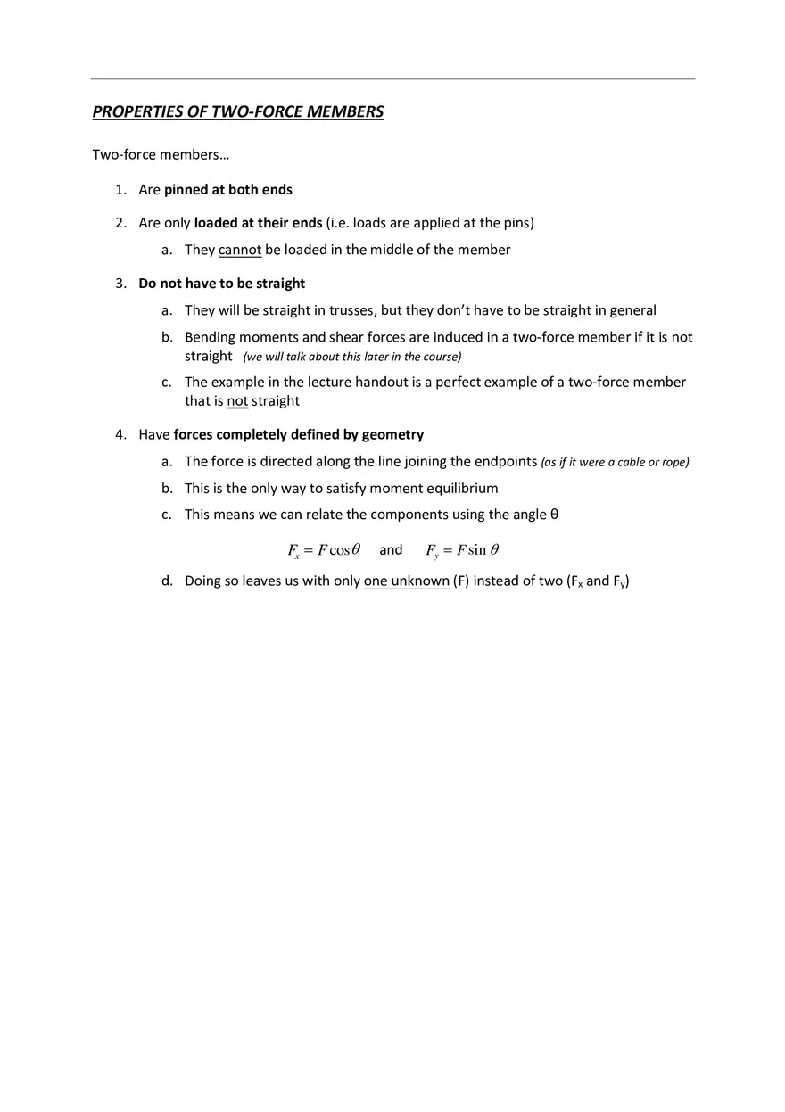 Properties of Two-Force Members - Summary - Page 1