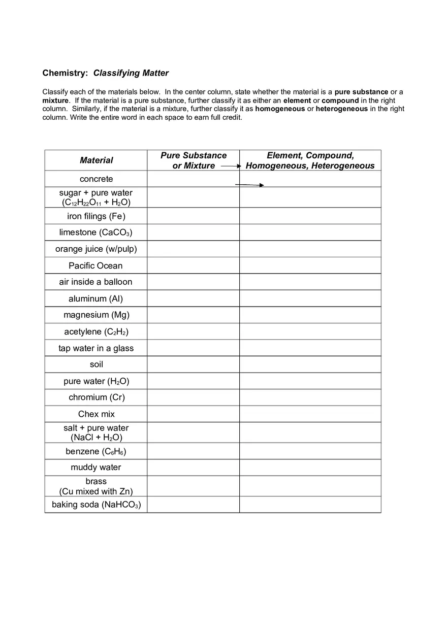 Elements, Compounds and Mixtures Worksheet - Page 2