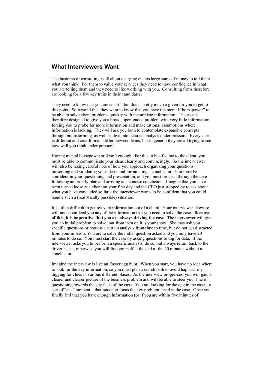 What Interviewers Want - Management Consulting - Page 1