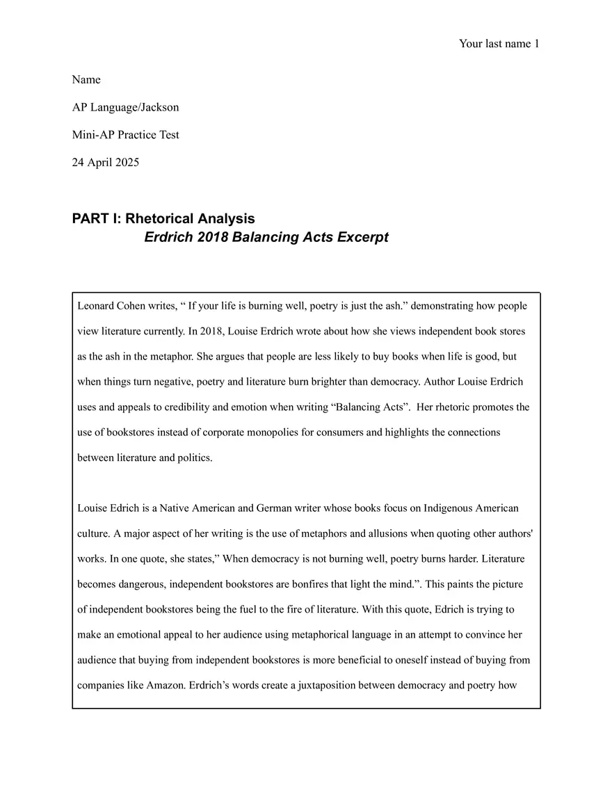 Part I: Rhetorical Analysis - Page 1