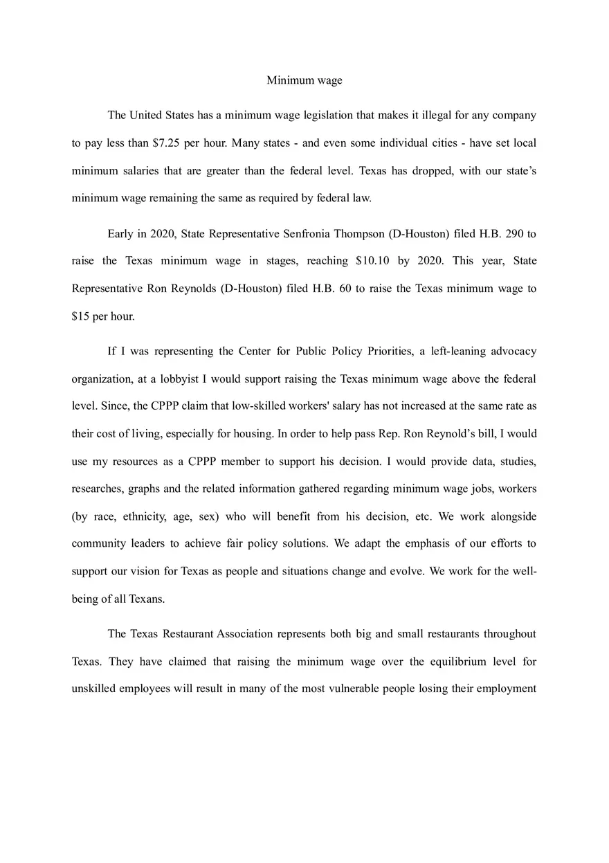 Texas Minimum Wage - Page 1