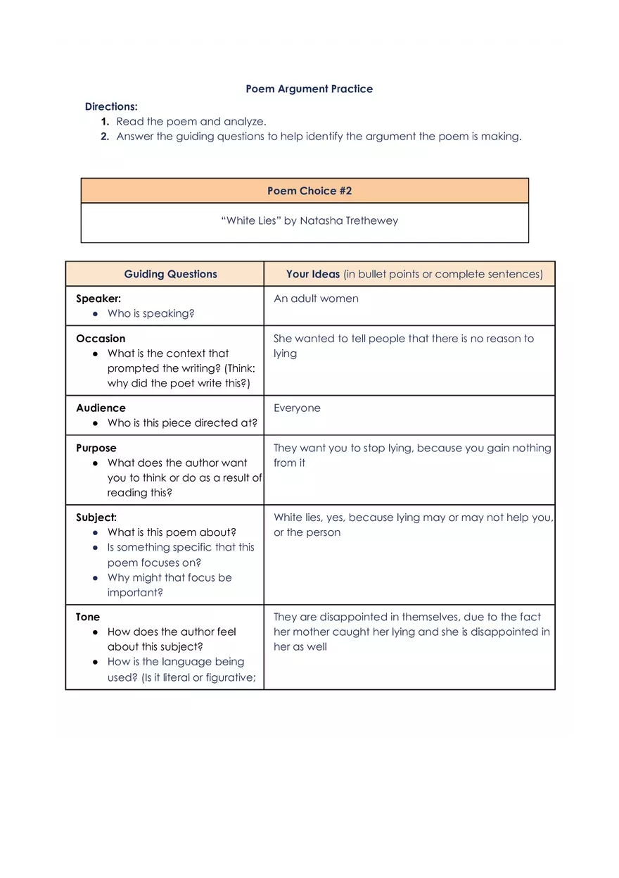 White Lies Poem Analysis Lipsit - Page 1