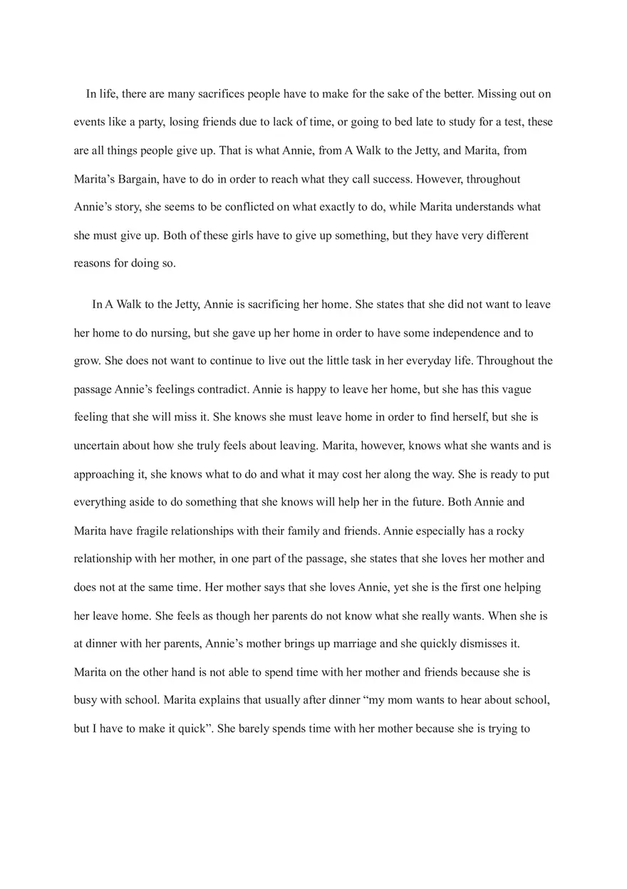 Compare Contrast Essay - A walk to Jetty - Page 1