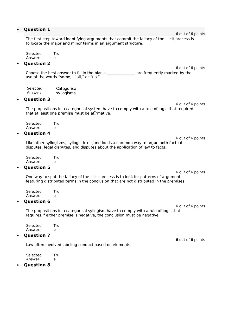 Categorical Syllogisms and Logical Fallacies Answer Key - Page 1