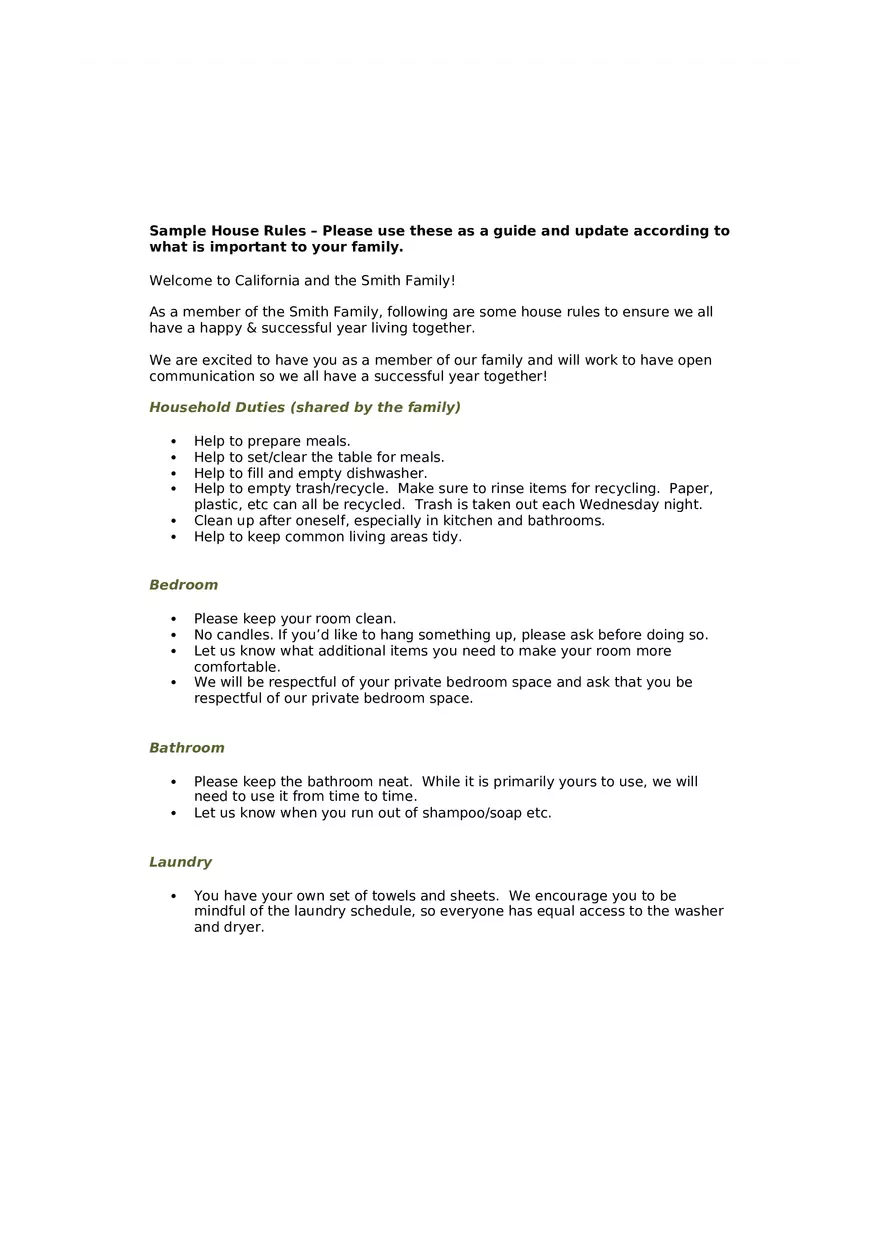 House Rules and Expectations for Smith Family Members - Page 1