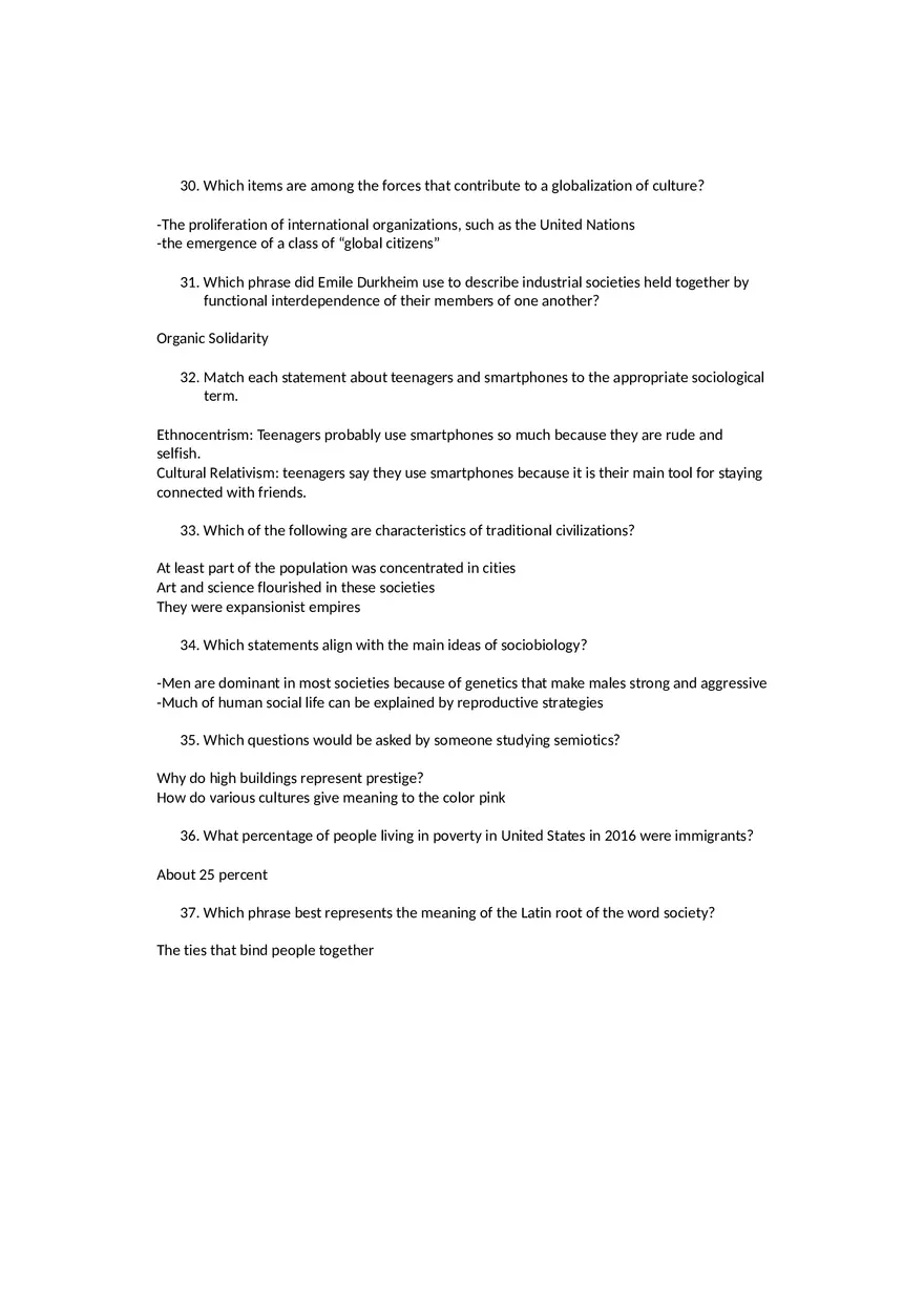 Sociology Midterm One Questions and Answers Part 2 - Page 9