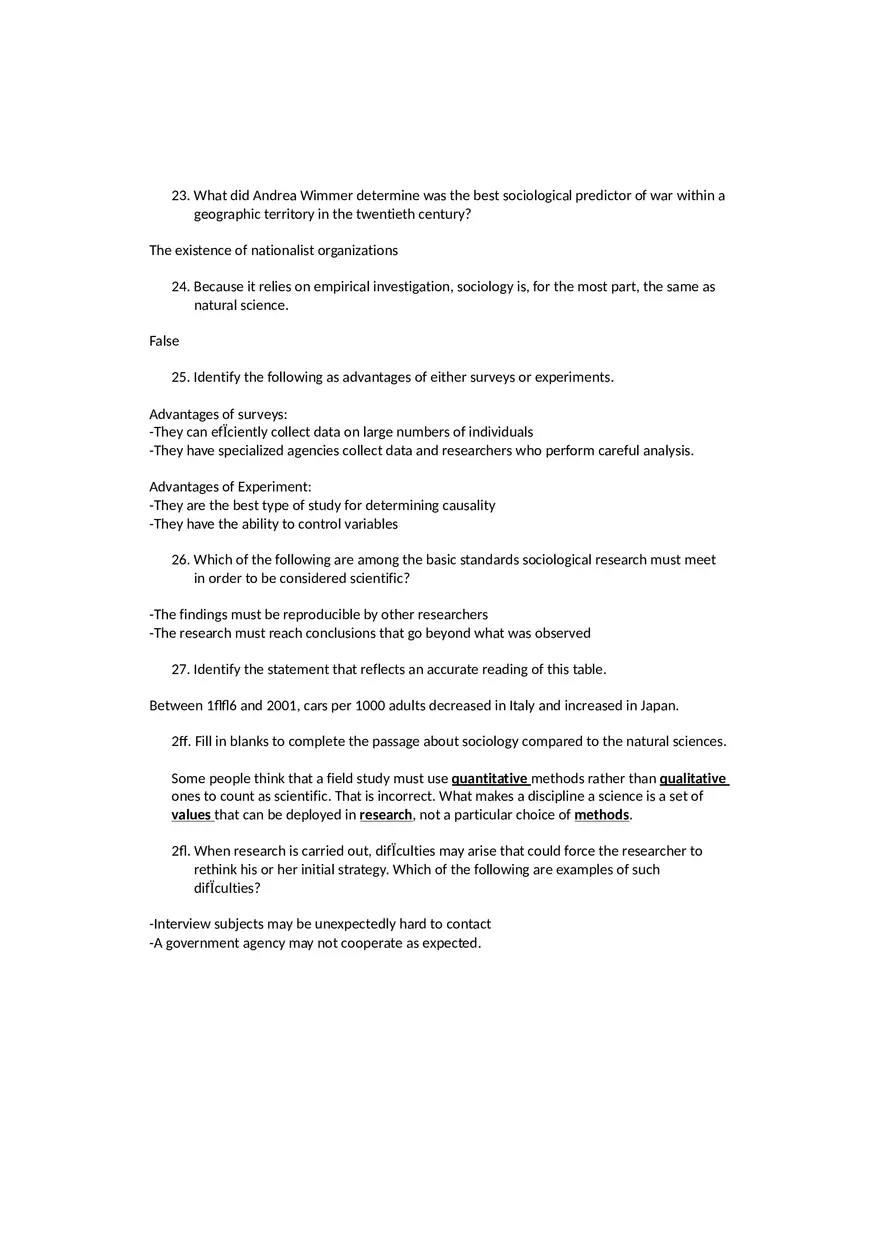 Sociology Midterm One Questions and Answers Part 2 - Page 1