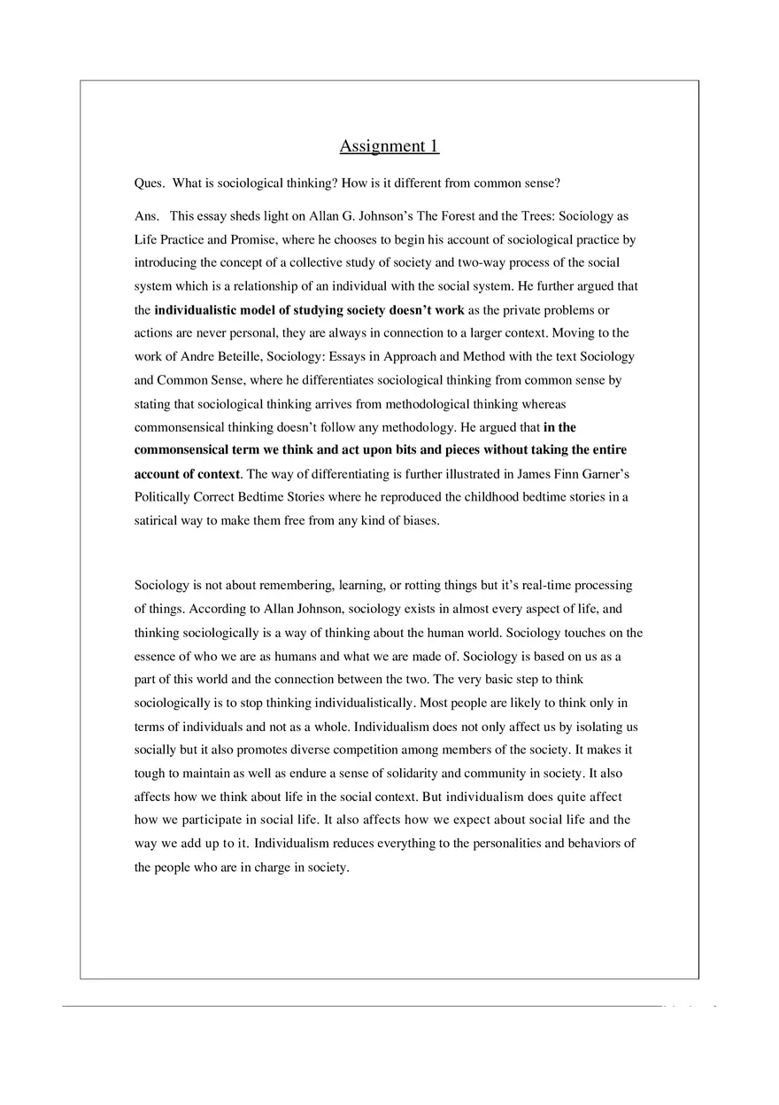 What is Sociological Thinking Assignment - Page 1