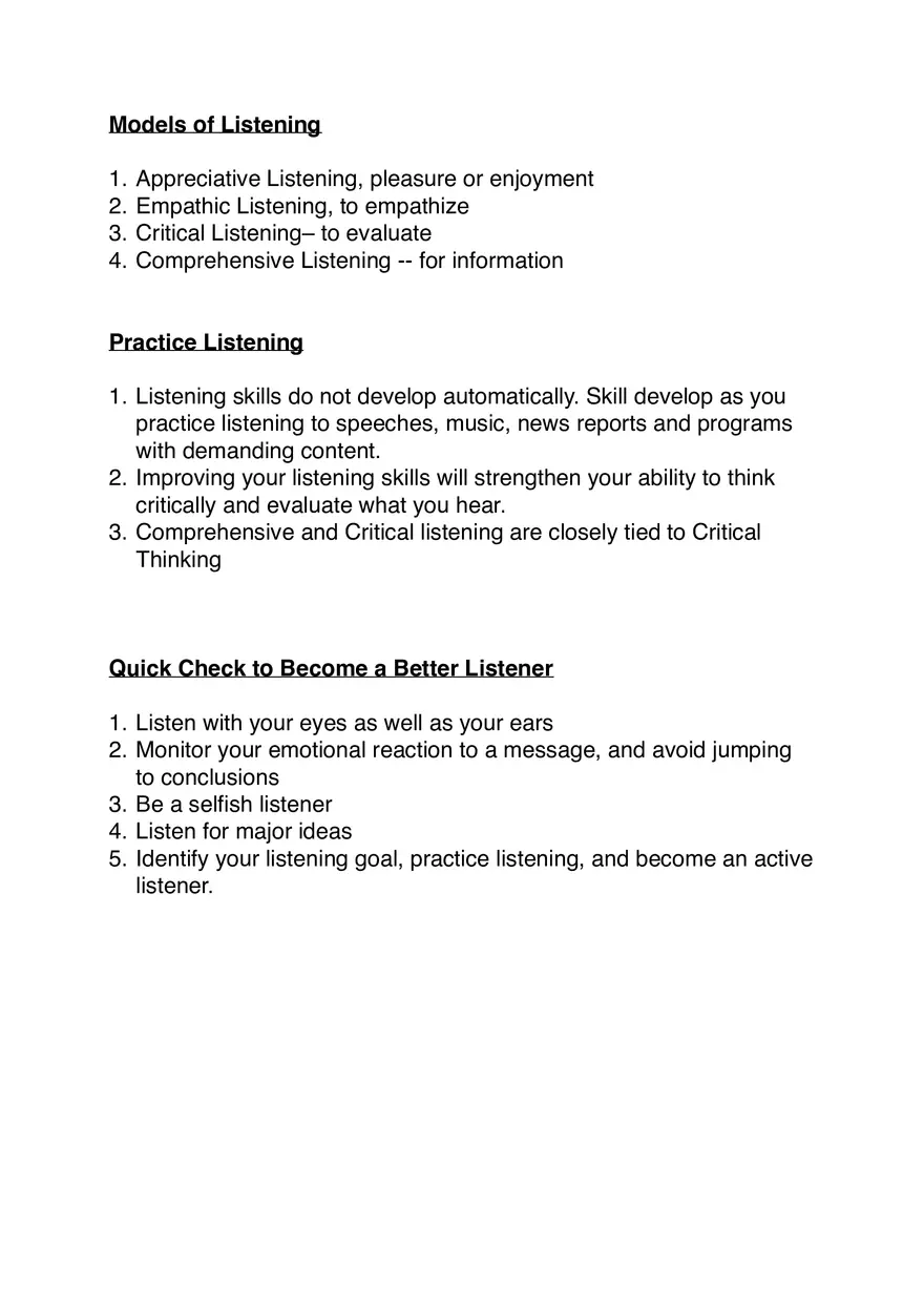 Models of Listening - Notes - Page 1