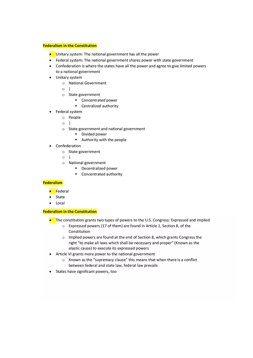 Federalism in the Constitution Notes - Page 1