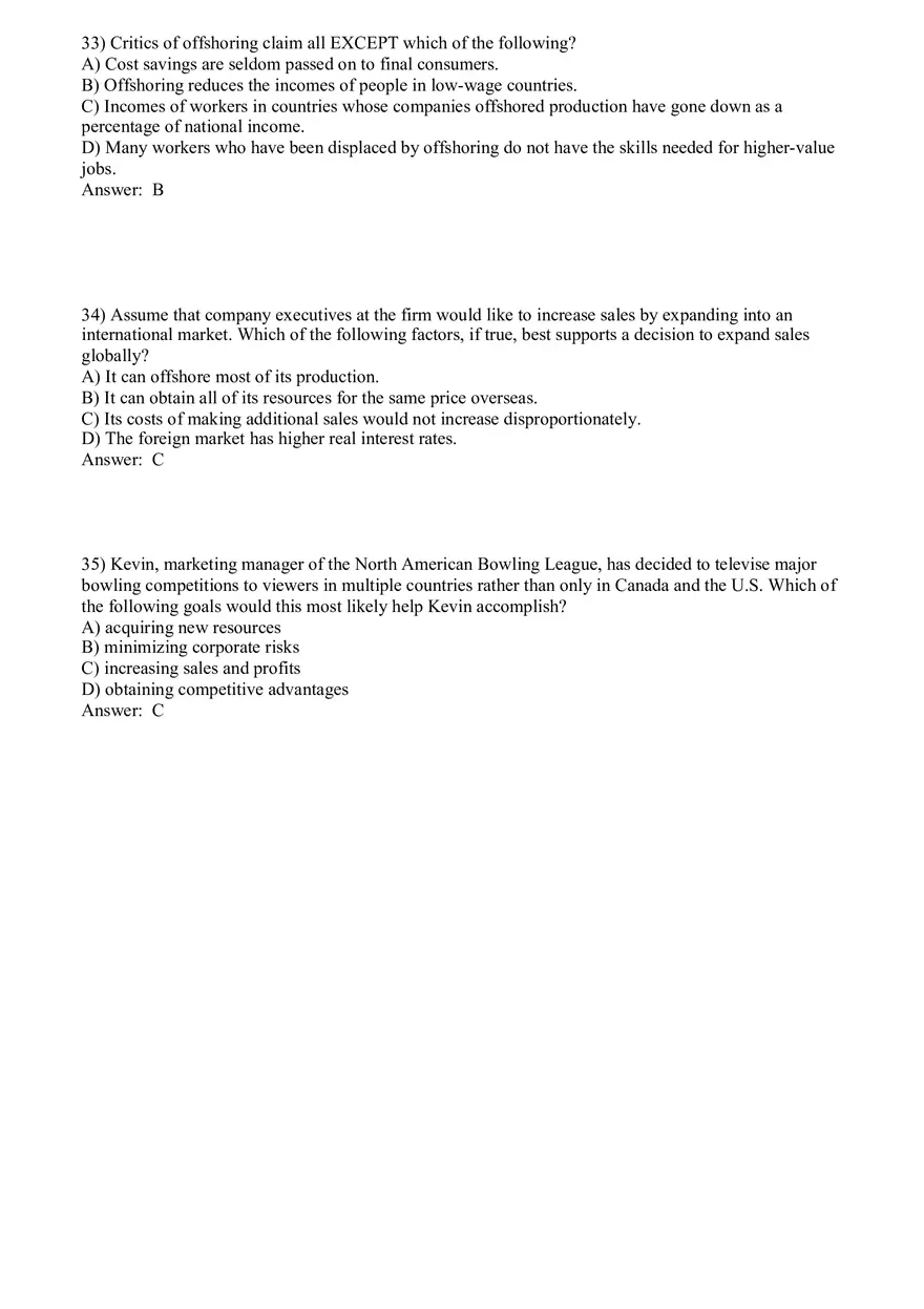 Globalization and International Business Answer Key Part 1 - Page 13
