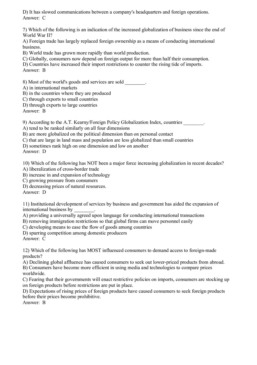 Globalization and International Business Answer Key Part 1 - Page 2