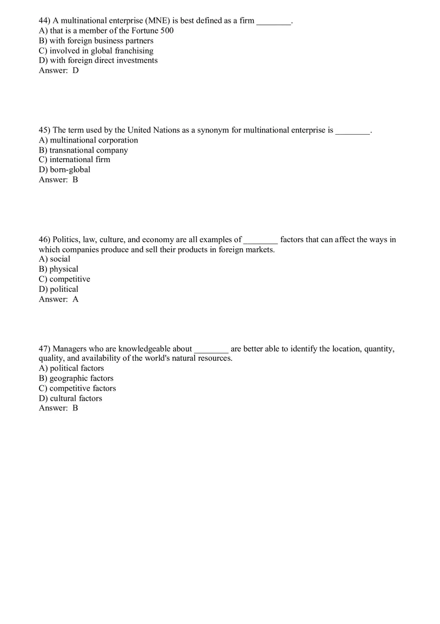 Globalization and International Business Answer Key Part 1 - Page 4